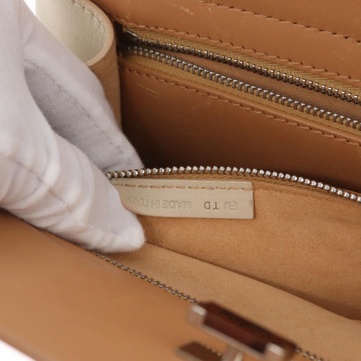 CARTIER Hand Bag Leather Beige Silver Auth bs33554