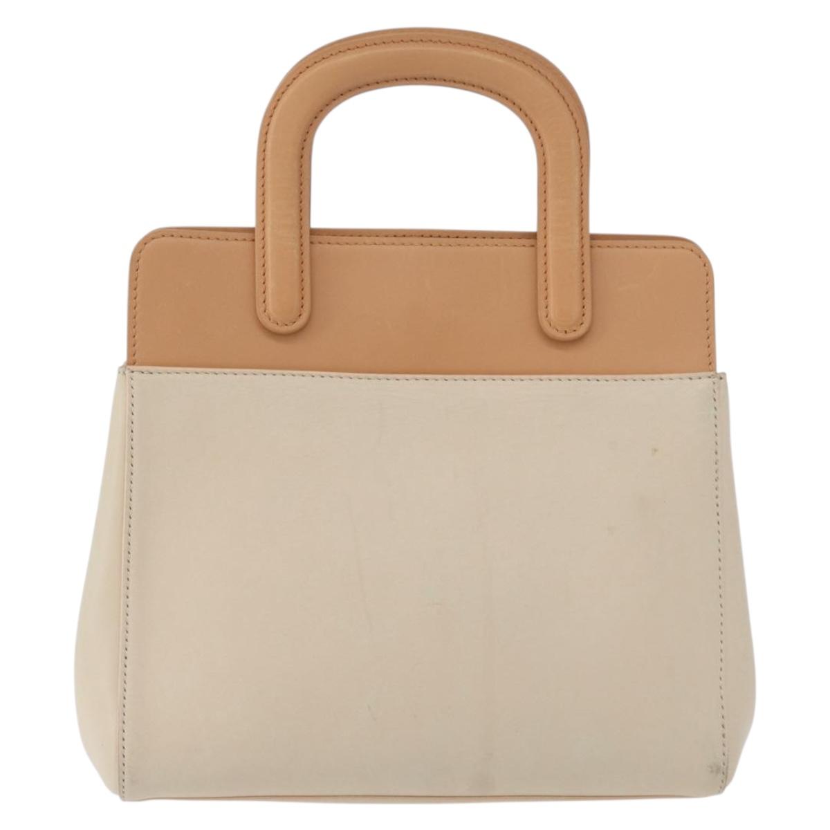 CARTIER Hand Bag Leather Beige Silver Auth bs33554