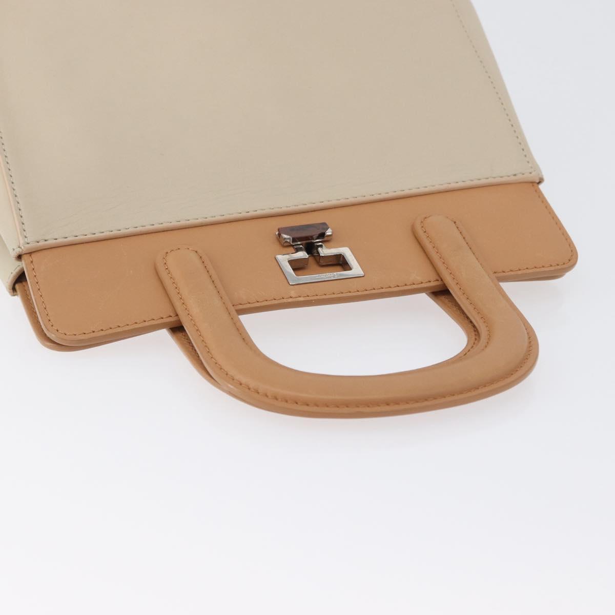 CARTIER Hand Bag Leather Beige Silver Auth bs33554