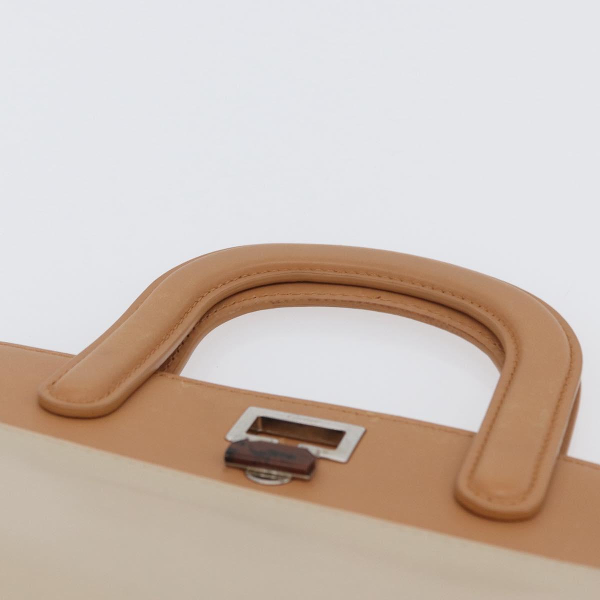 CARTIER Hand Bag Leather Beige Silver Auth bs33554