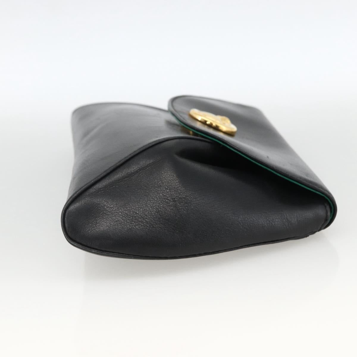 CARTIER Pouch Clutch Bag Leather set Black Gold Auth bs33557