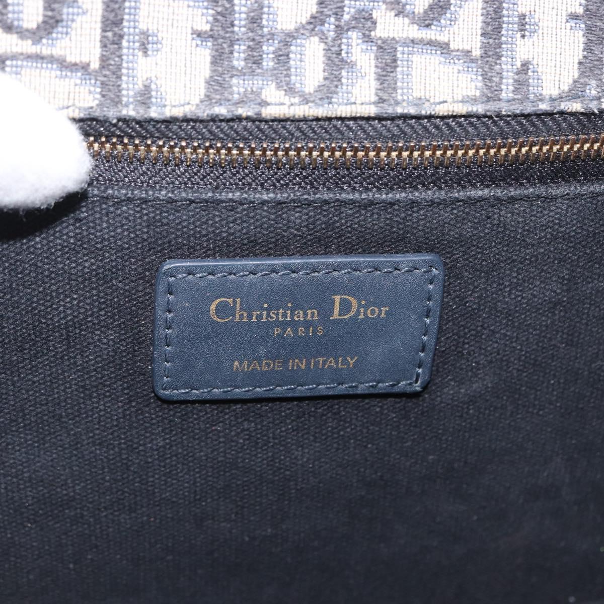 Christian Dior Trotter Canvas Oblique Shoulder Bag Navy Gold Auth bs33570