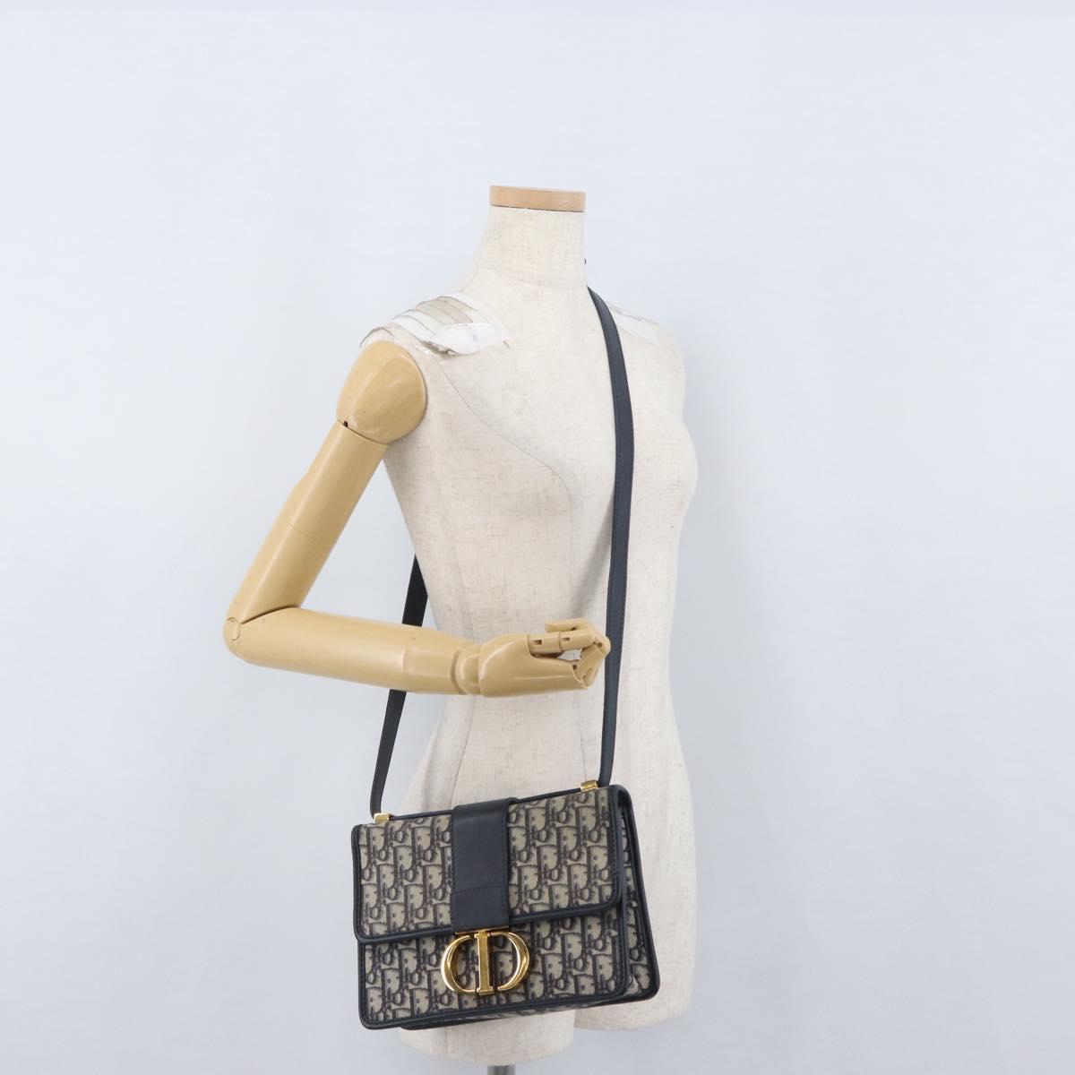 Christian Dior Trotter Canvas Oblique Shoulder Bag Navy Gold Auth bs33570