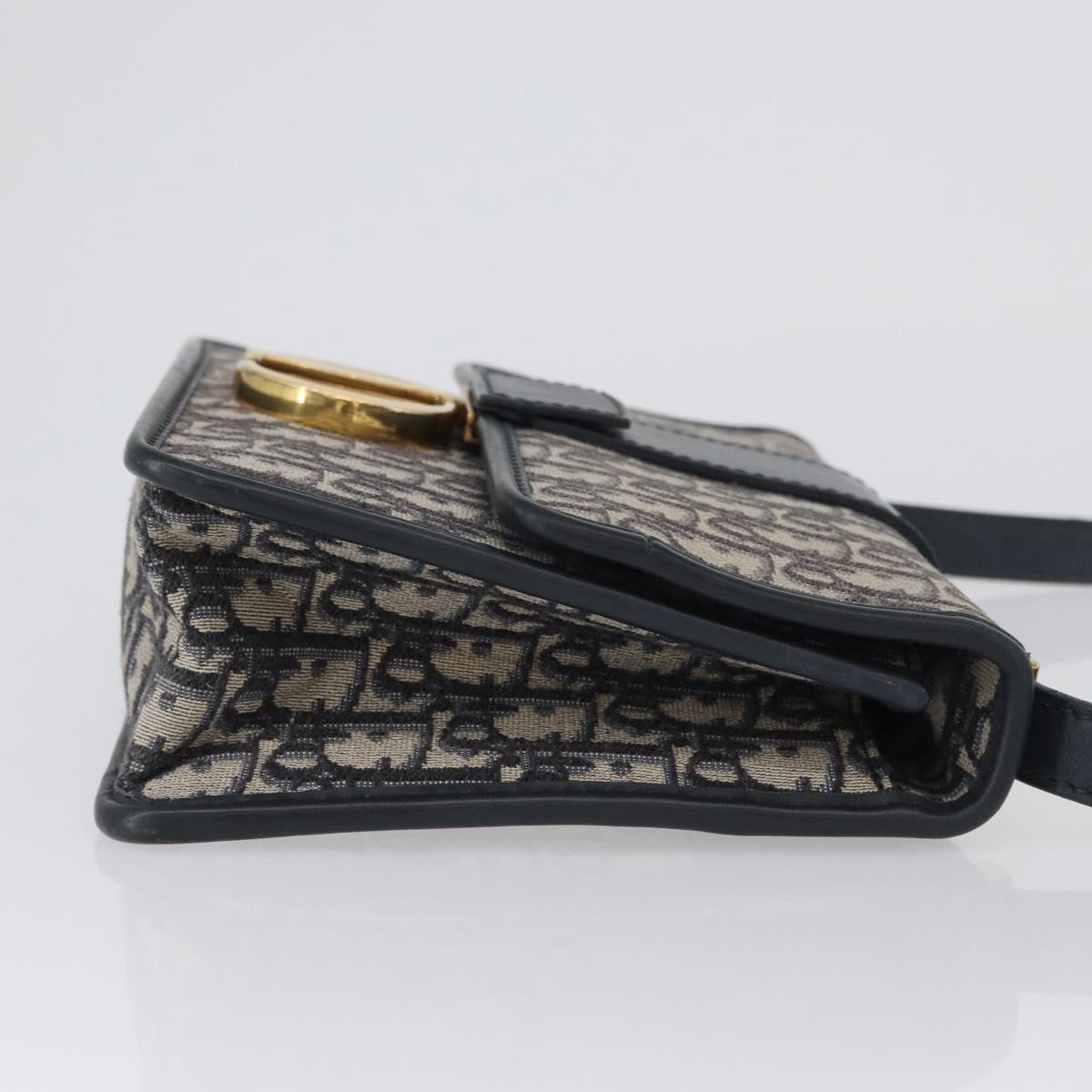 Christian Dior Trotter Canvas Oblique Shoulder Bag Navy Gold Auth bs33570