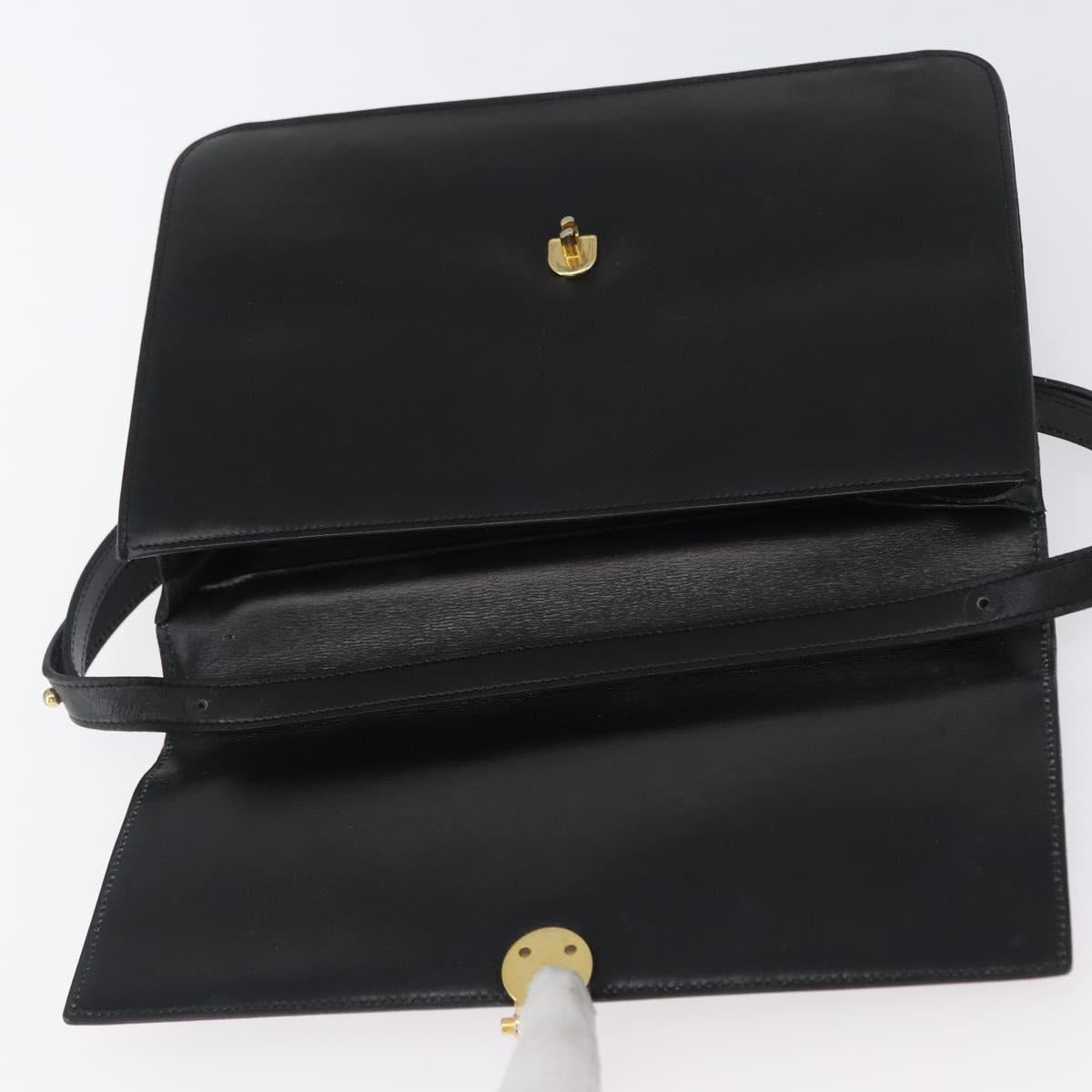 Christian Dior Shoulder Bag Leather Black Gold Auth bs33572
