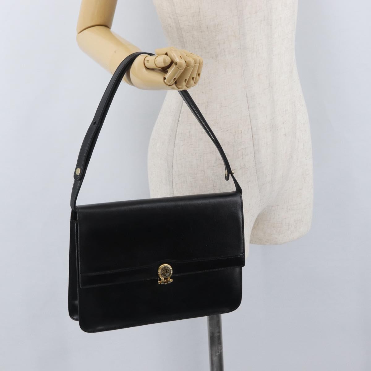 Christian Dior Shoulder Bag Leather Black Gold Auth bs33572