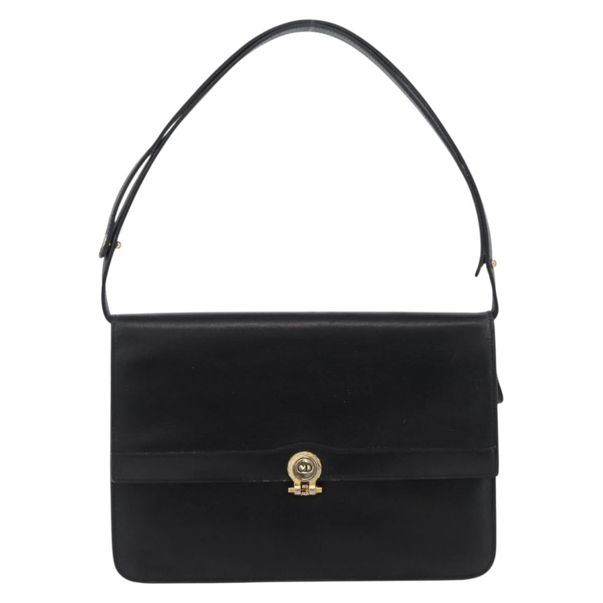 Christian Dior Shoulder Bag Leather Black Gold Auth bs33572