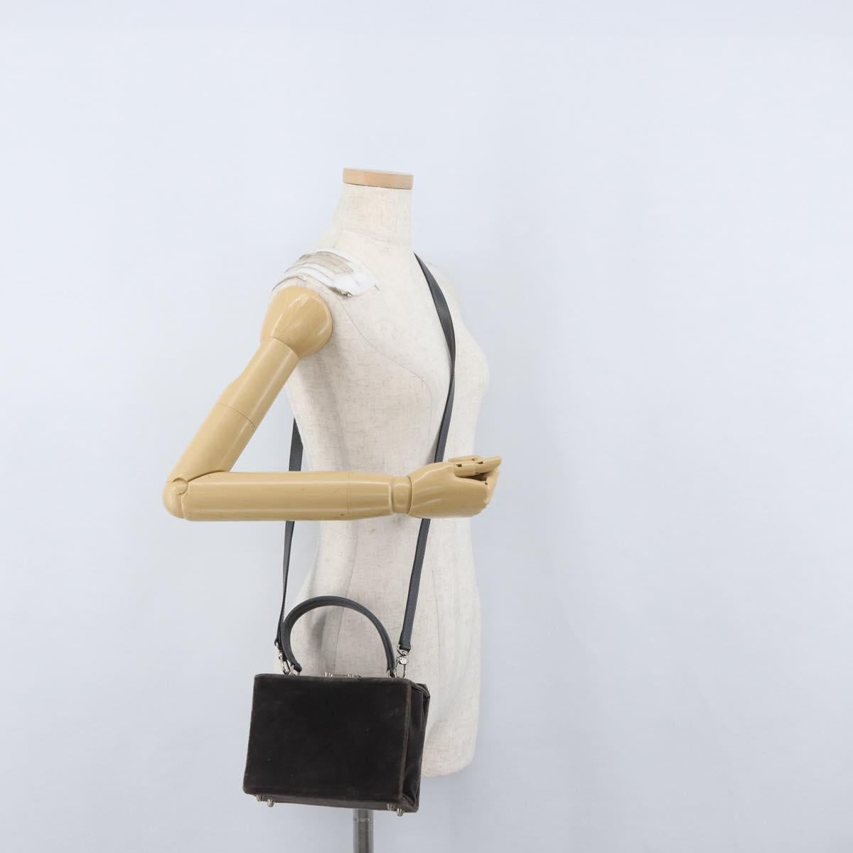 FENDI Shoulder Bag Velor Gray Silver Auth bs33575