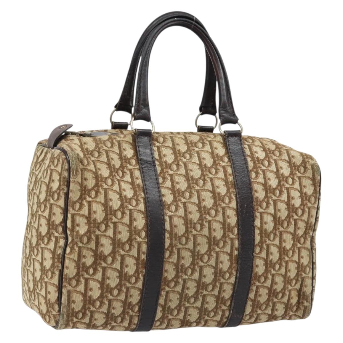 Christian Dior Trotter Canvas Boston Bag Brown Gold Auth bs33577