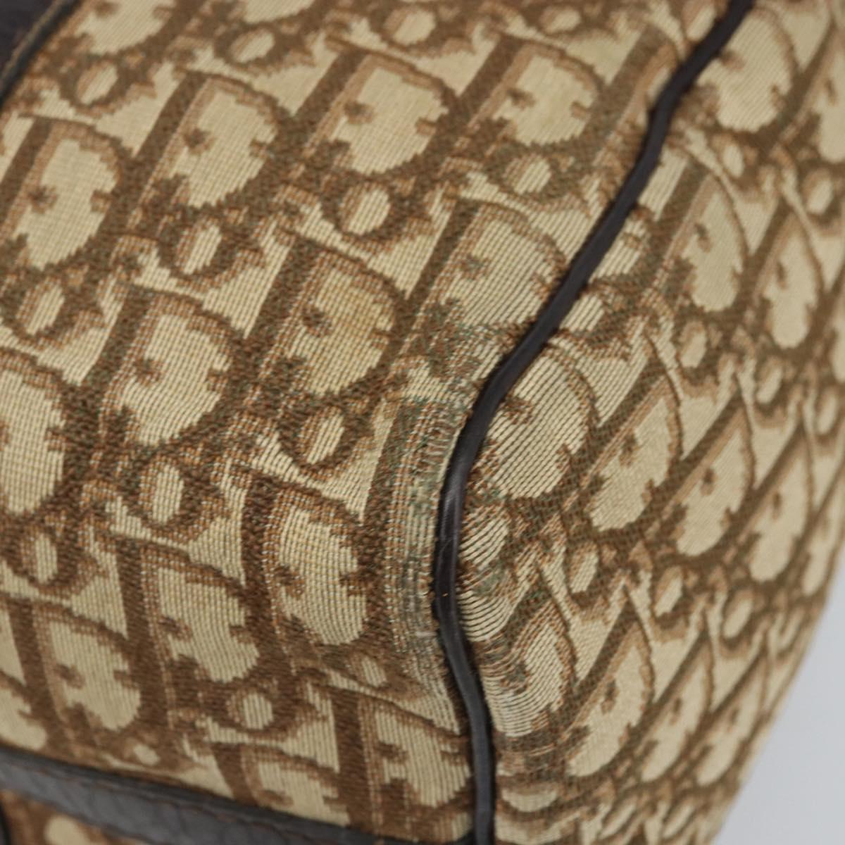 Christian Dior Trotter Canvas Boston Bag Brown Gold Auth bs33577