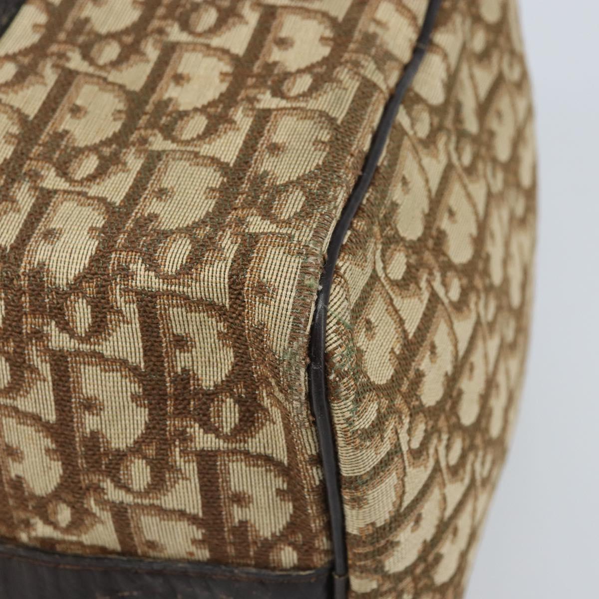Christian Dior Trotter Canvas Boston Bag Brown Gold Auth bs33577