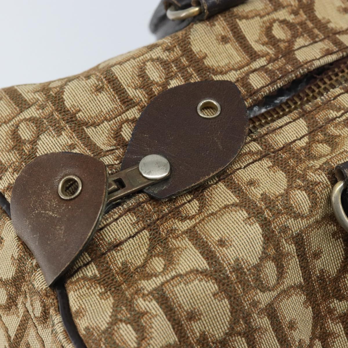 Christian Dior Trotter Canvas Boston Bag Brown Gold Auth bs33577