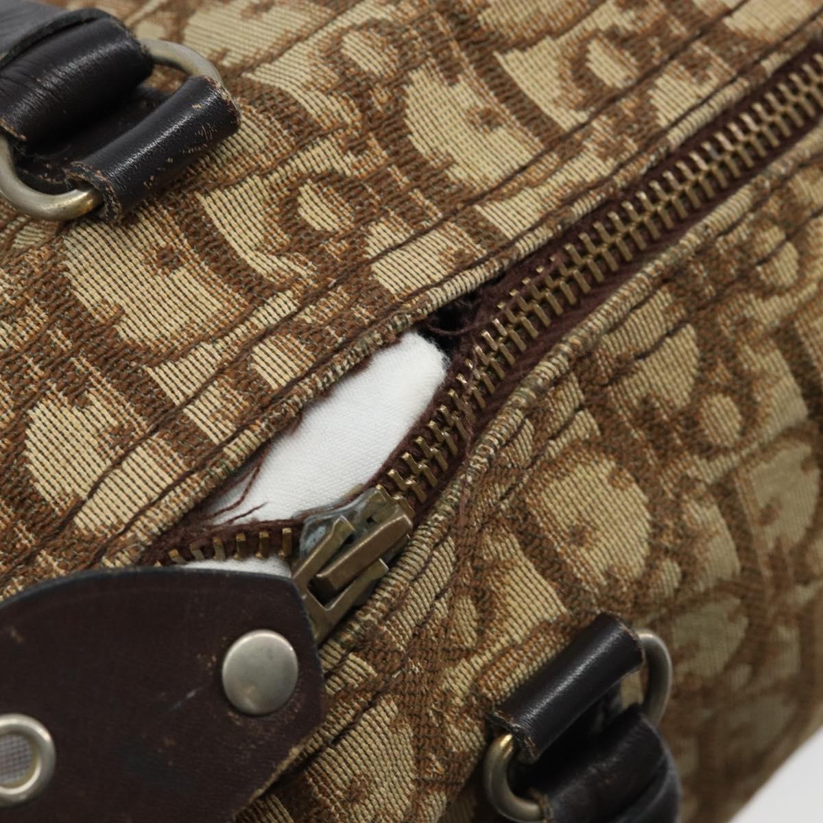Christian Dior Trotter Canvas Boston Bag Brown Gold Auth bs33577