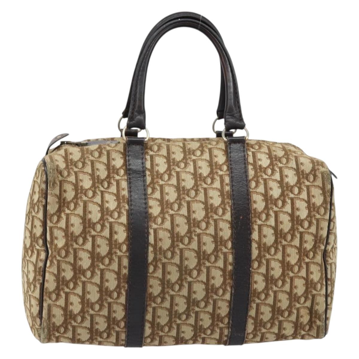 Christian Dior Trotter Canvas Boston Bag Brown Gold Auth bs33577