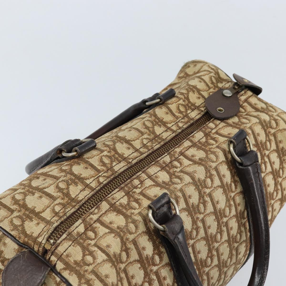 Christian Dior Trotter Canvas Boston Bag Brown Gold Auth bs33577