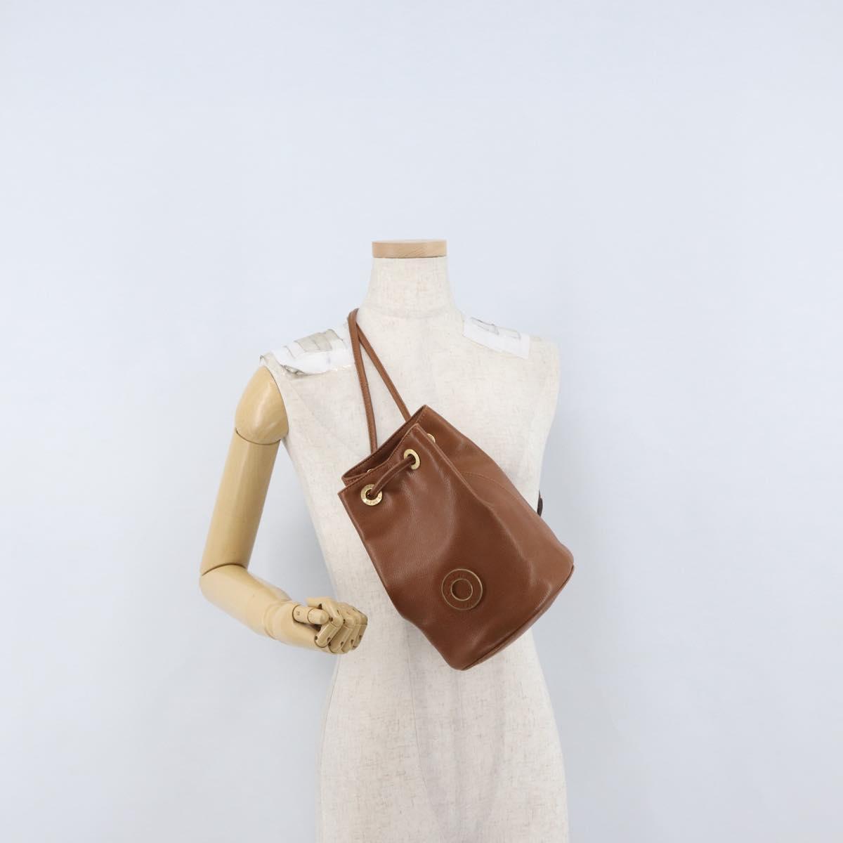 CELINE Body Bag Leather Brown Gold Auth bs33578