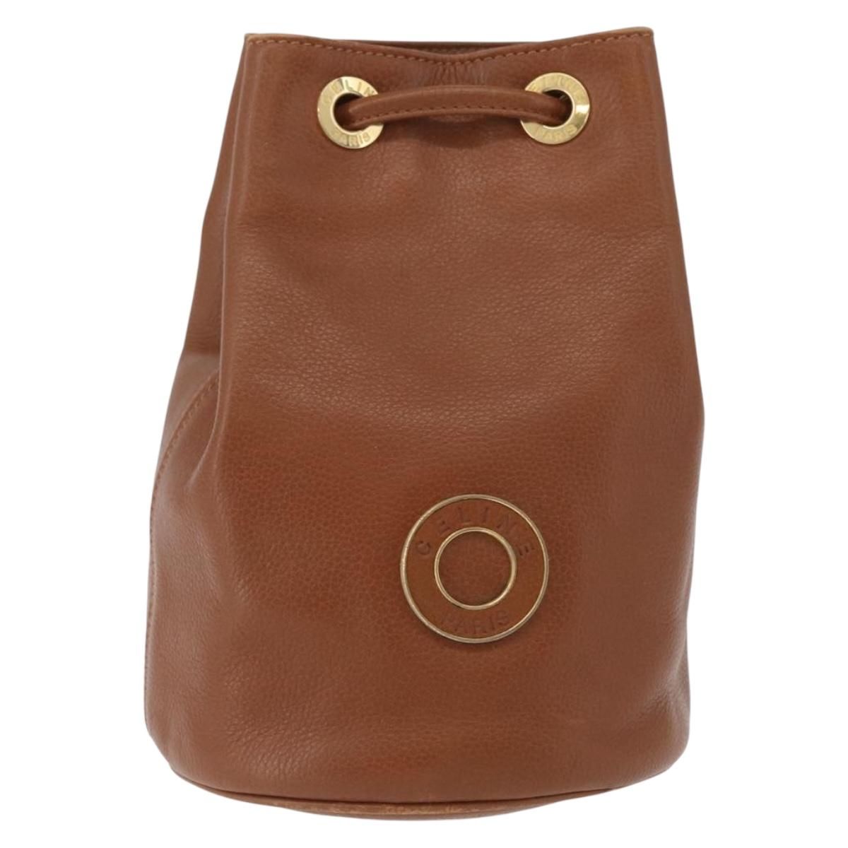 CELINE Body Bag Leather Brown Gold Auth bs33578