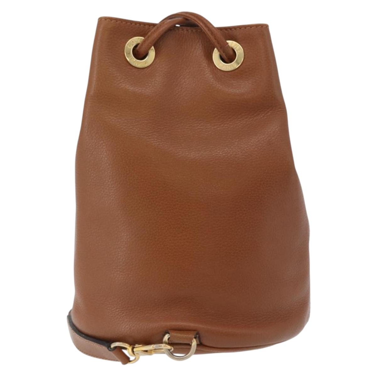 CELINE Body Bag Leather Brown Gold Auth bs33578
