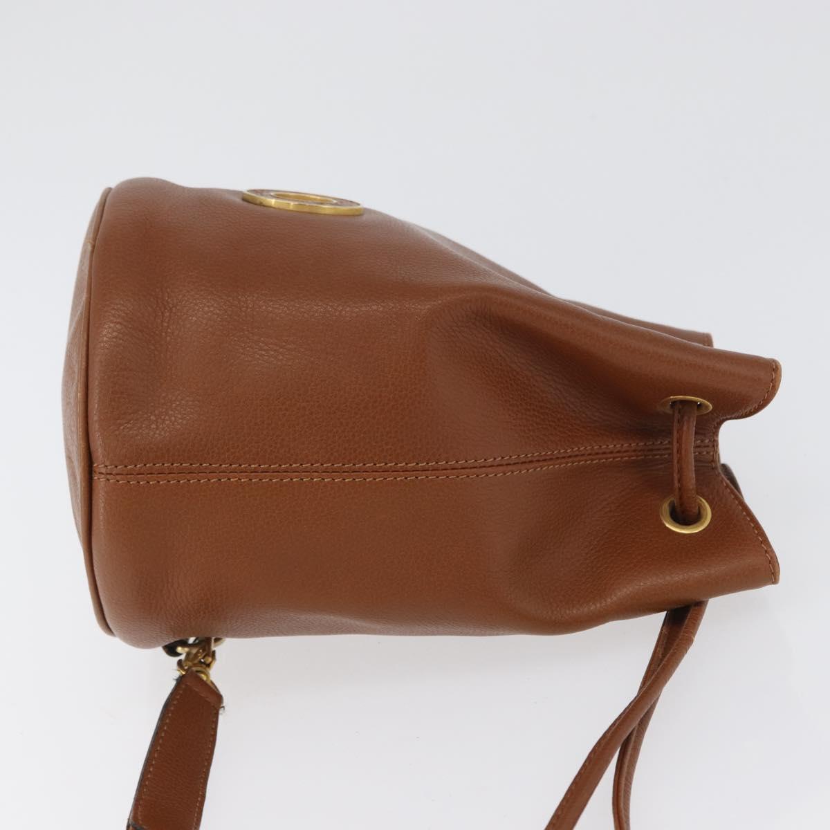 CELINE Body Bag Leather Brown Gold Auth bs33578