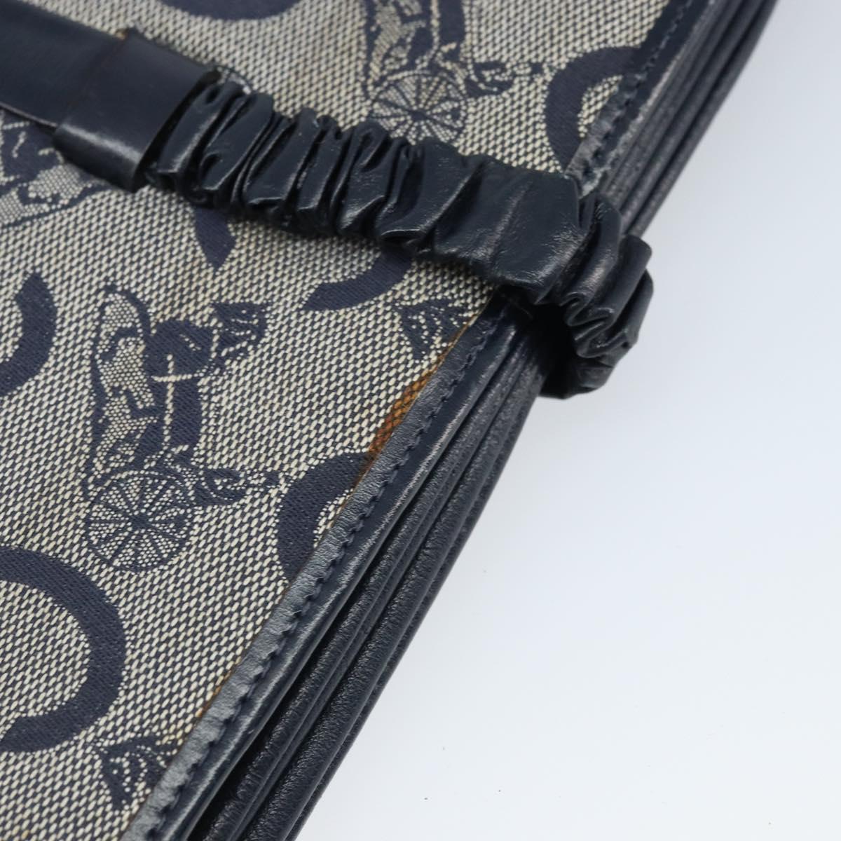 CELINE C Macadam Canvas Shoulder Bag Navy Gold Auth bs33582