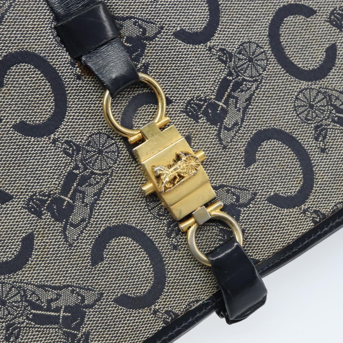 CELINE C Macadam Canvas Shoulder Bag Navy Gold Auth bs33582