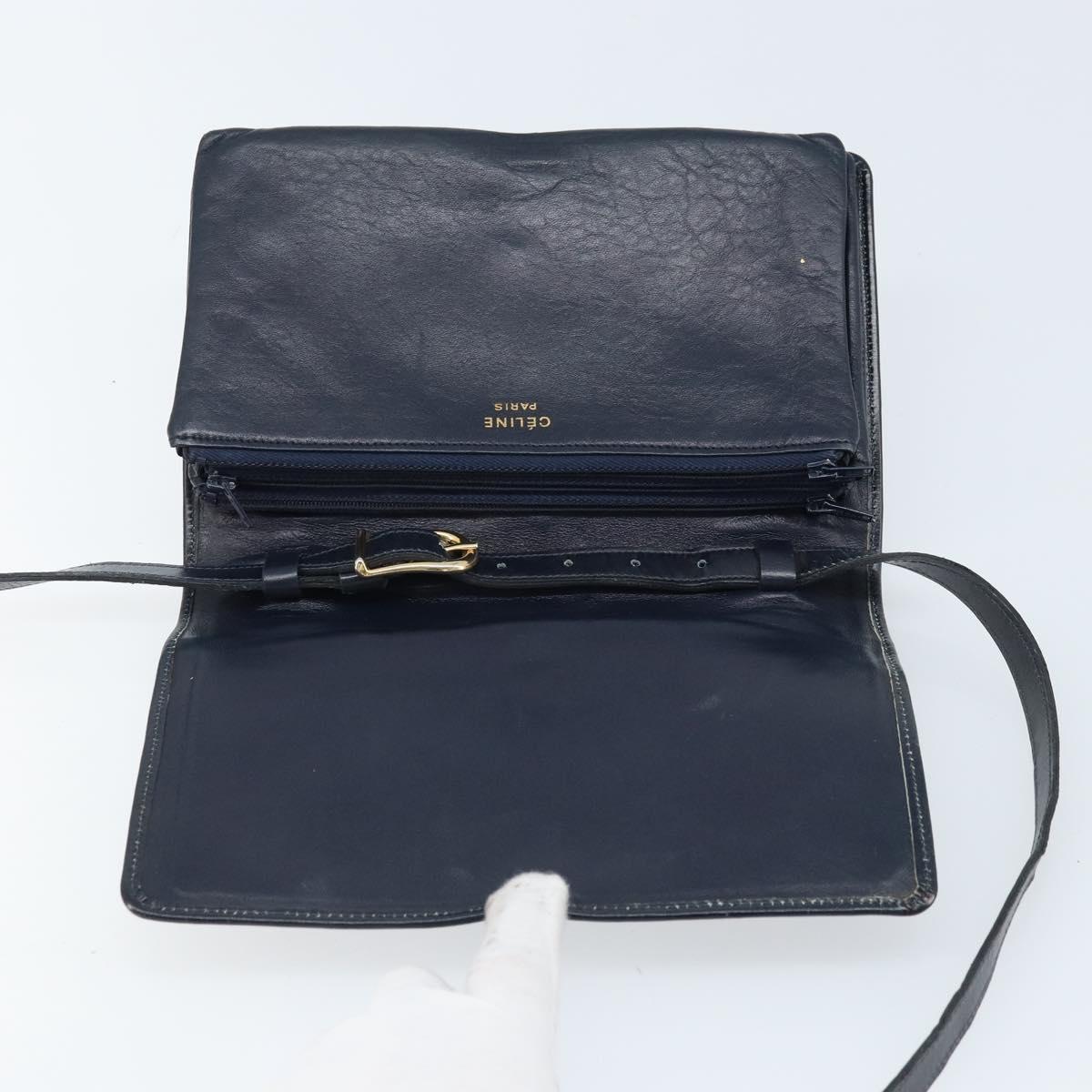 CELINE C Macadam Canvas Shoulder Bag Navy Gold Auth bs33582