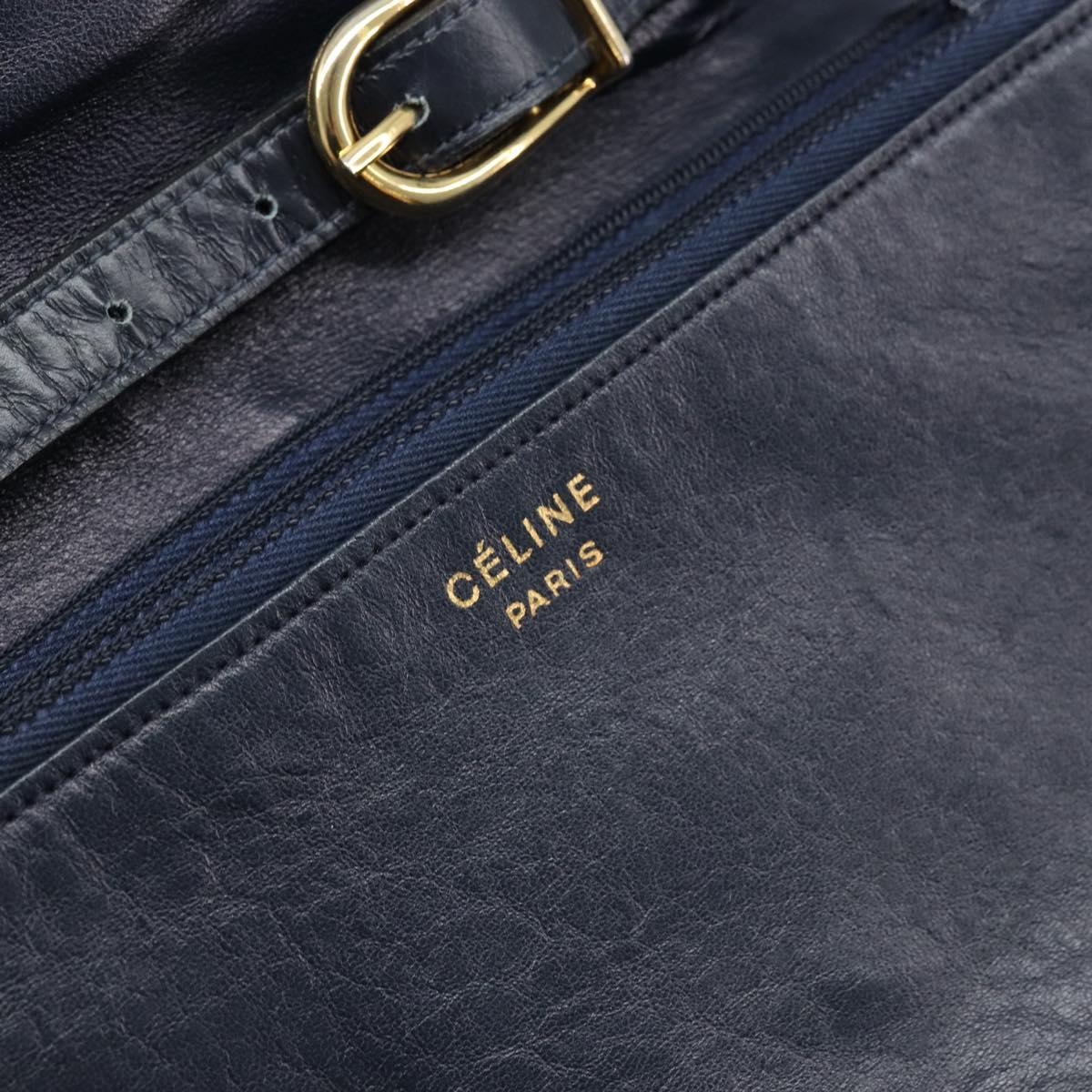 CELINE C Macadam Canvas Shoulder Bag Navy Gold Auth bs33582