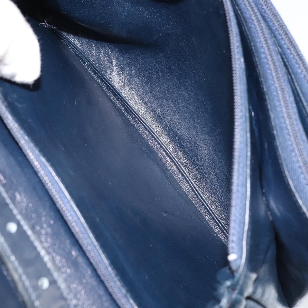 CELINE C Macadam Canvas Shoulder Bag Navy Gold Auth bs33582