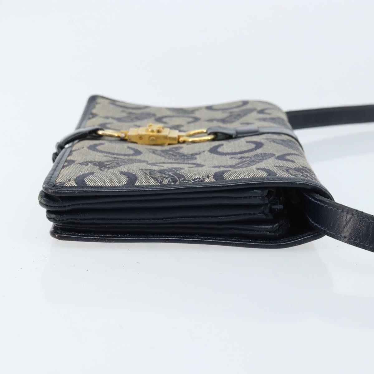 CELINE C Macadam Canvas Shoulder Bag Navy Gold Auth bs33582