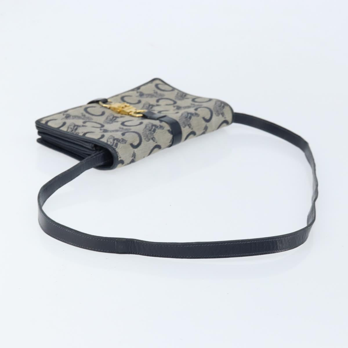 CELINE C Macadam Canvas Shoulder Bag Navy Gold Auth bs33582