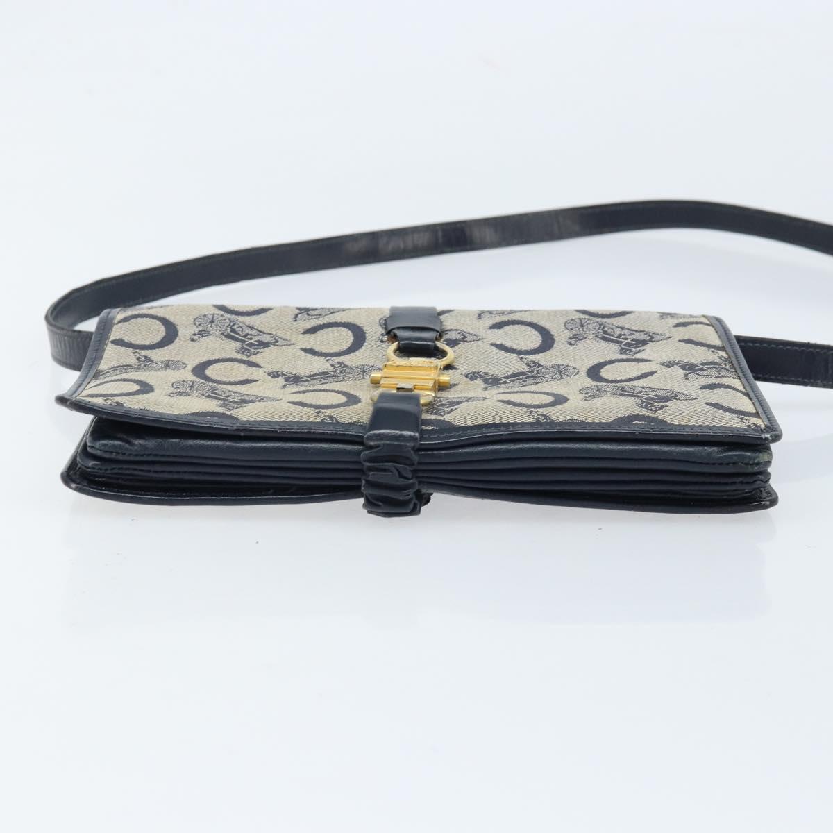 CELINE C Macadam Canvas Shoulder Bag Navy Gold Auth bs33582