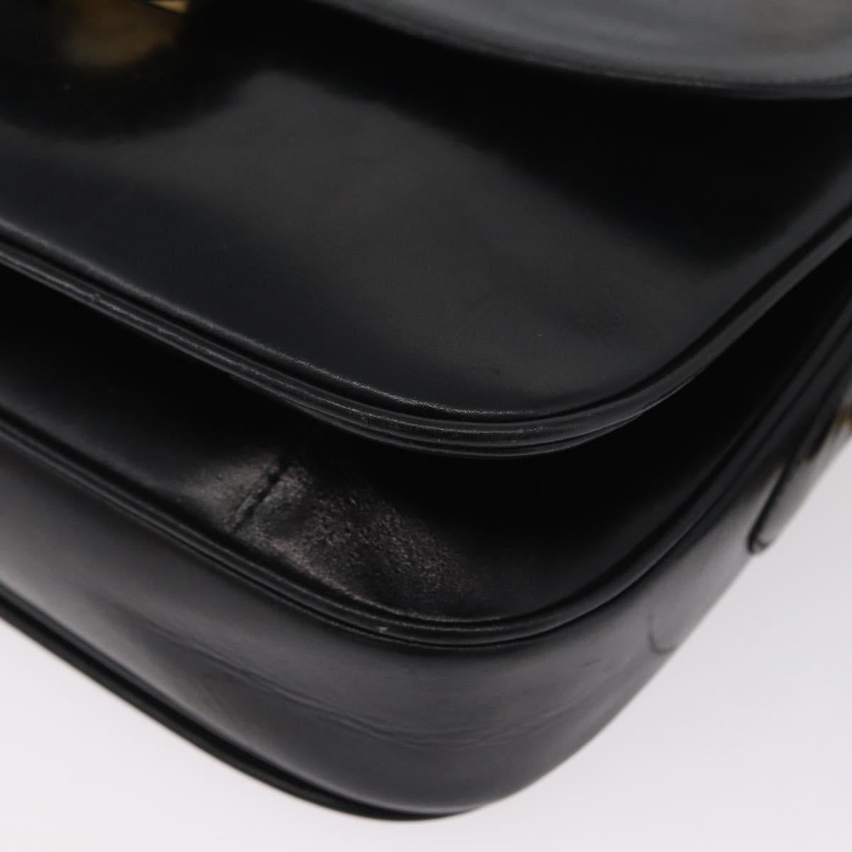 CELINE Horse Carriage Shoulder Bag Leather Black Gold Auth bs33584