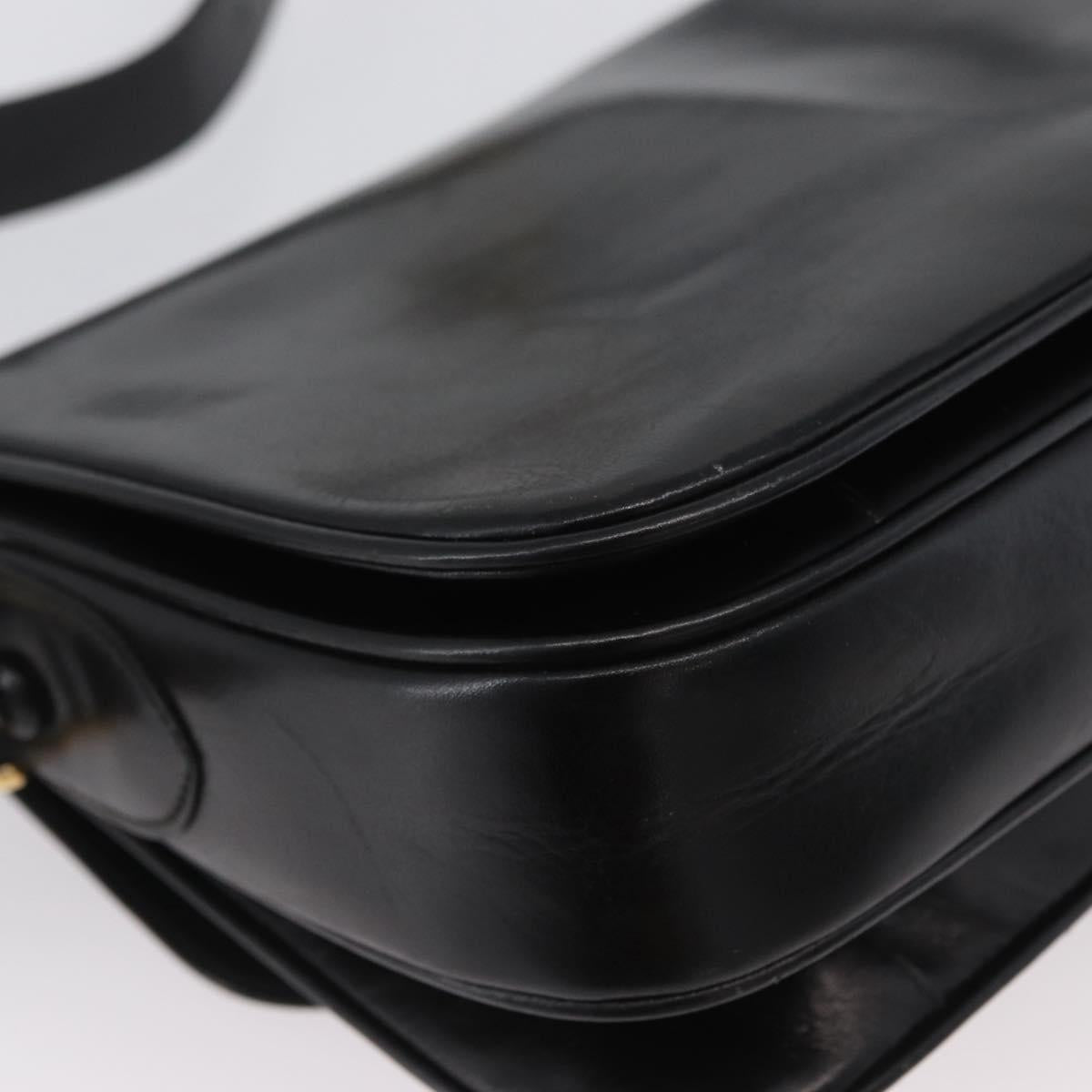 CELINE Horse Carriage Shoulder Bag Leather Black Gold Auth bs33584