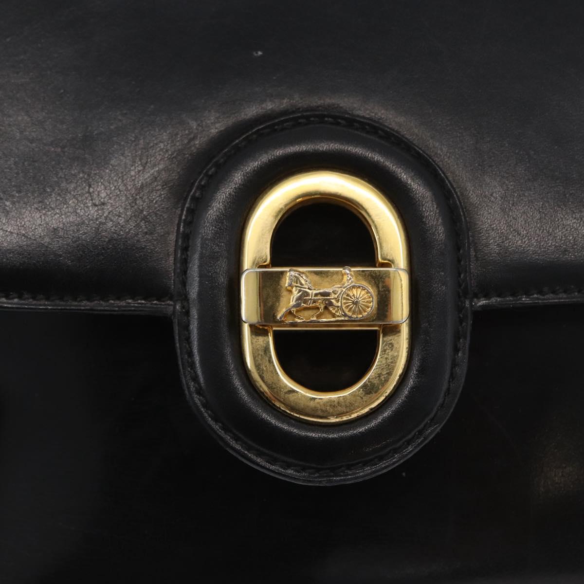 CELINE Horse Carriage Shoulder Bag Leather Black Gold Auth bs33584