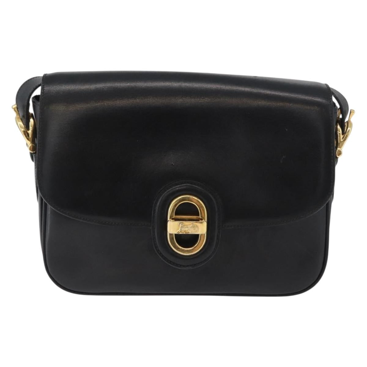CELINE Horse Carriage Shoulder Bag Leather Black Gold Auth bs33584