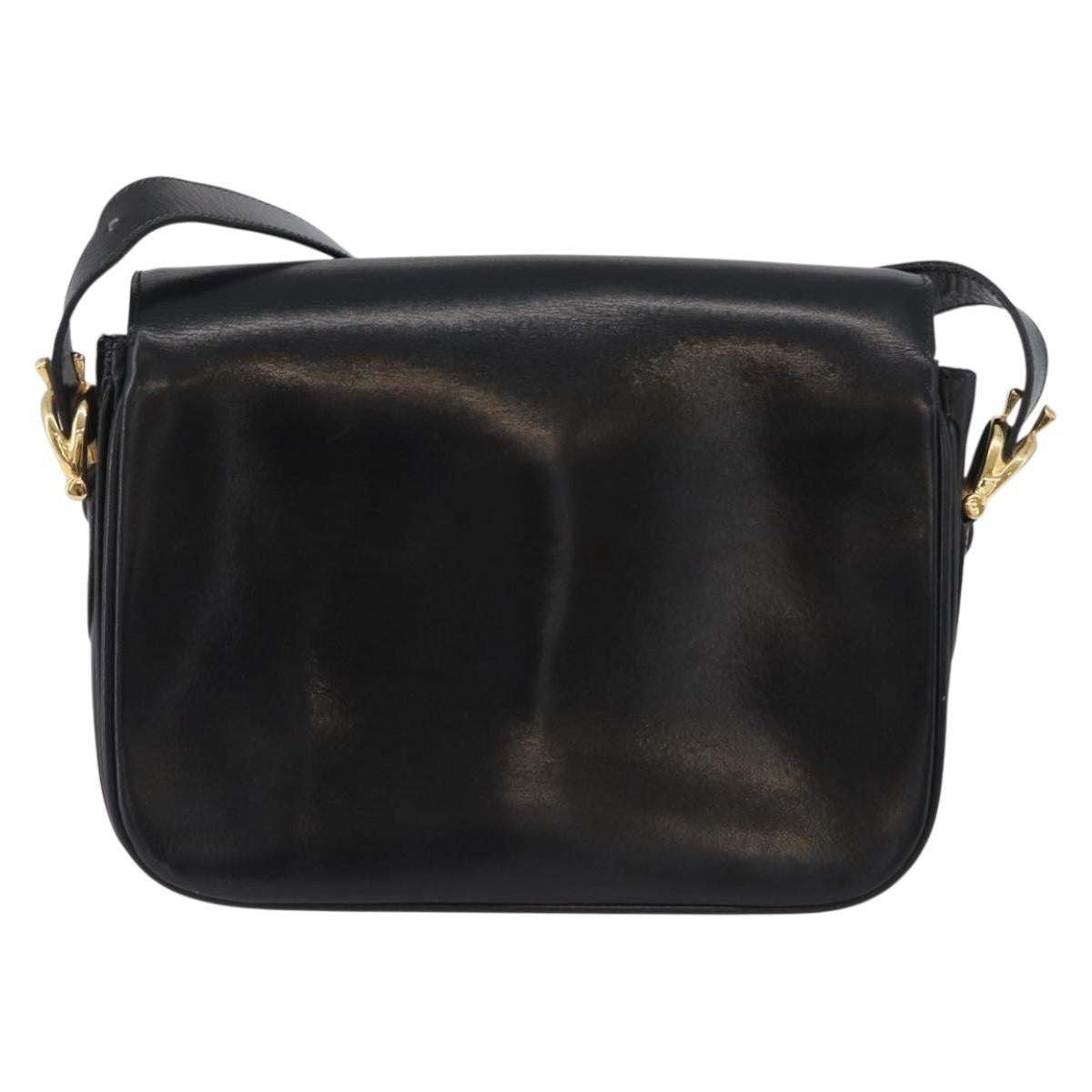 CELINE Horse Carriage Shoulder Bag Leather Black Gold Auth bs33584