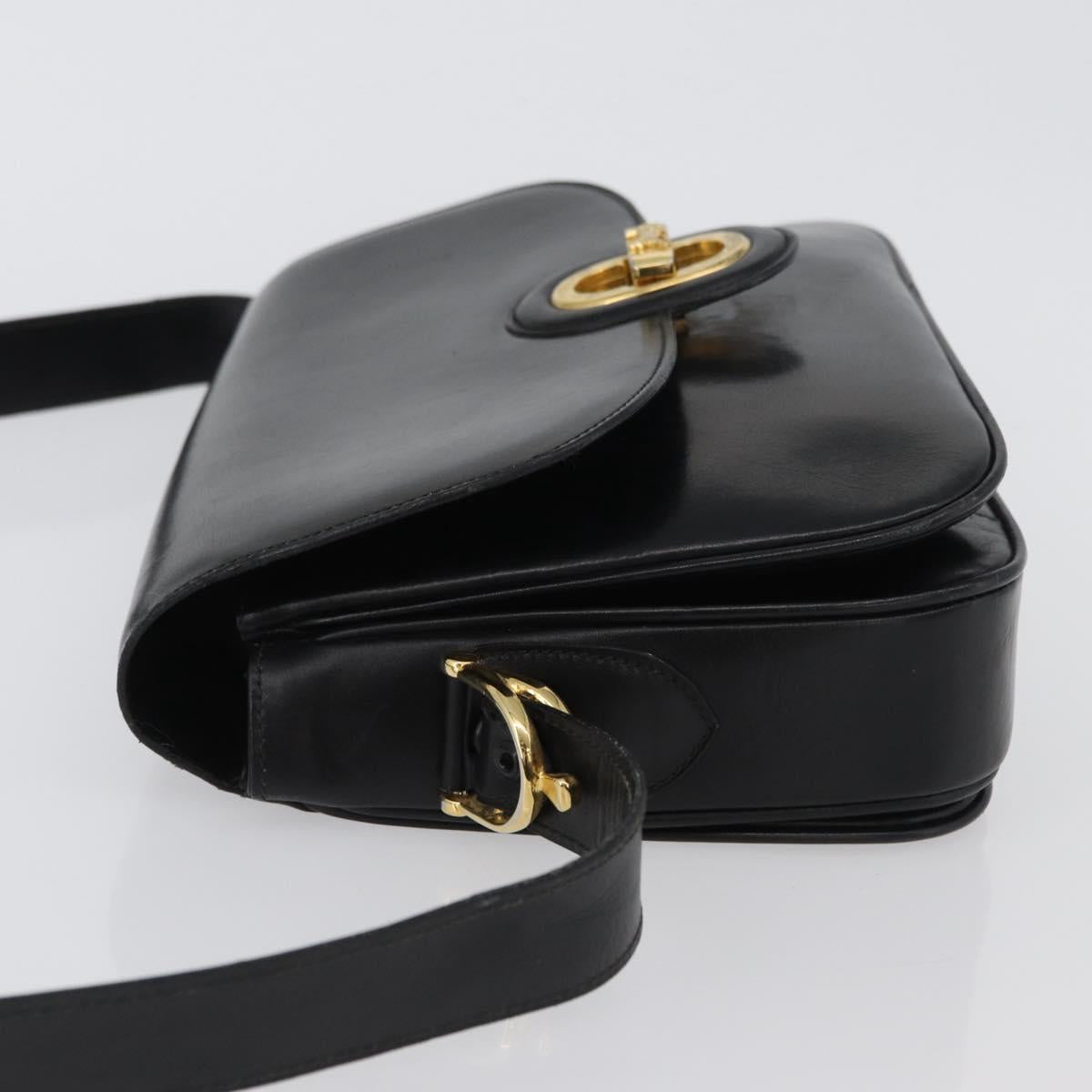 CELINE Horse Carriage Shoulder Bag Leather Black Gold Auth bs33584