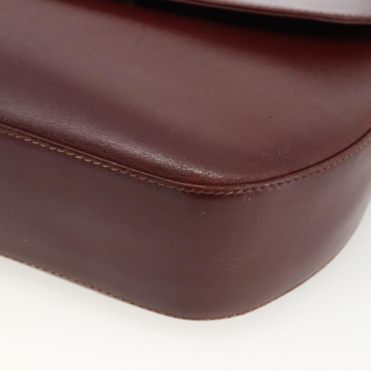CARTIER Must Line Shoulder Bag Leather Bordeaux Gold Auth bs33585