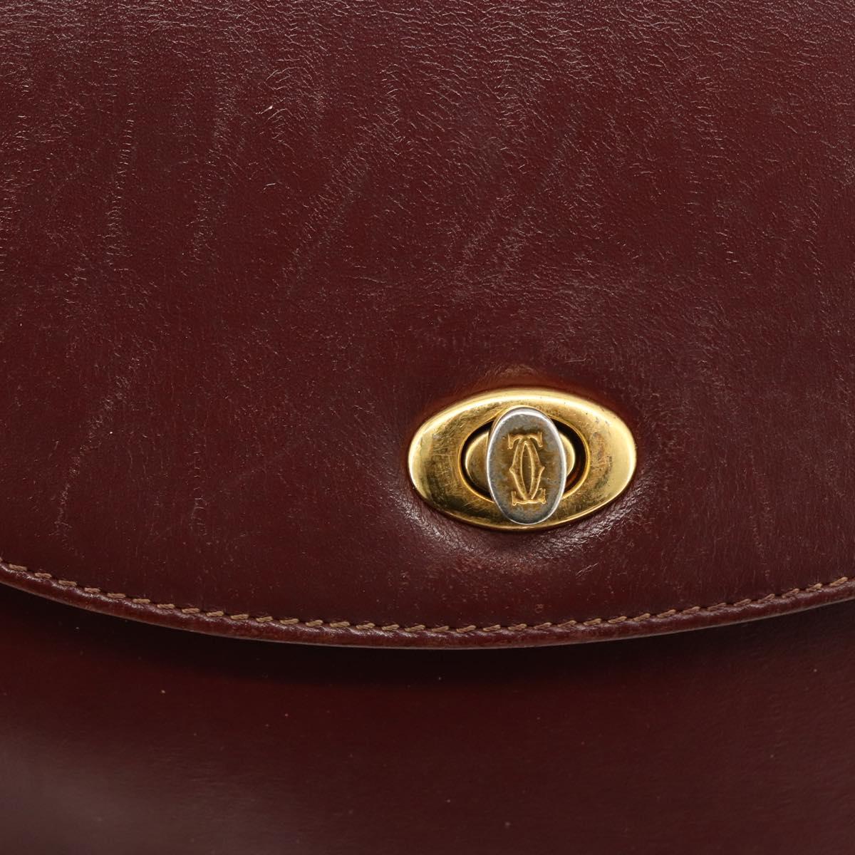 CARTIER Must Line Shoulder Bag Leather Bordeaux Gold Auth bs33585
