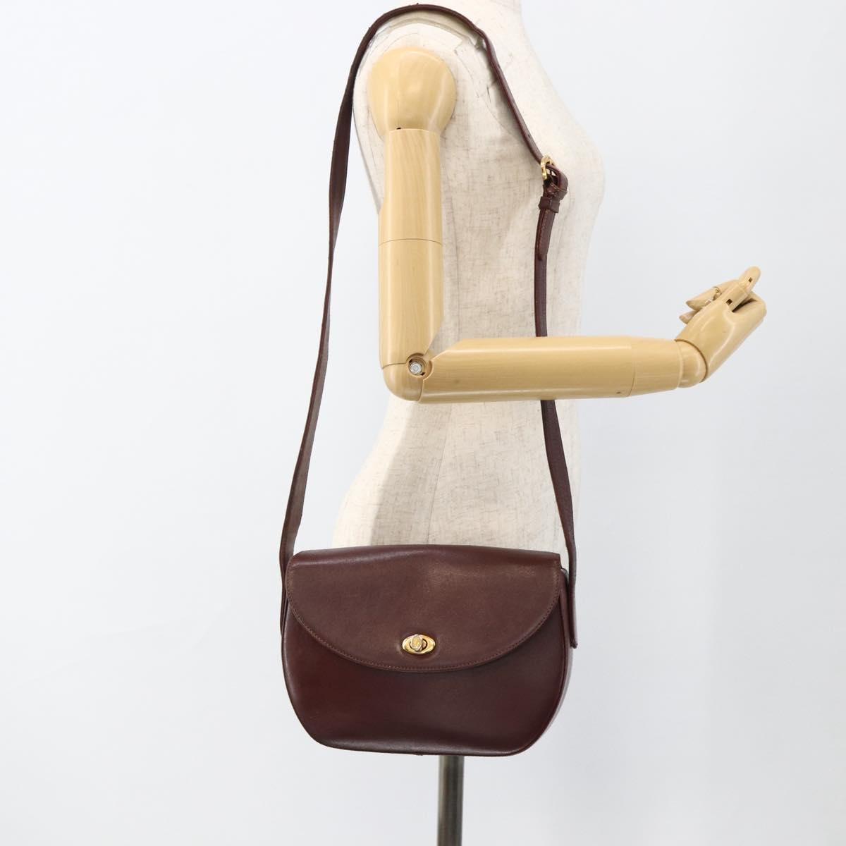 CARTIER Must Line Shoulder Bag Leather Bordeaux Gold Auth bs33585