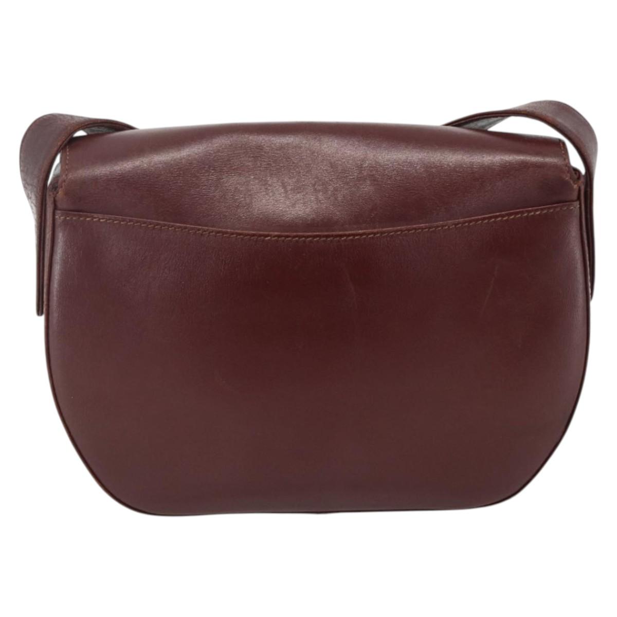 CARTIER Must Line Shoulder Bag Leather Bordeaux Gold Auth bs33585