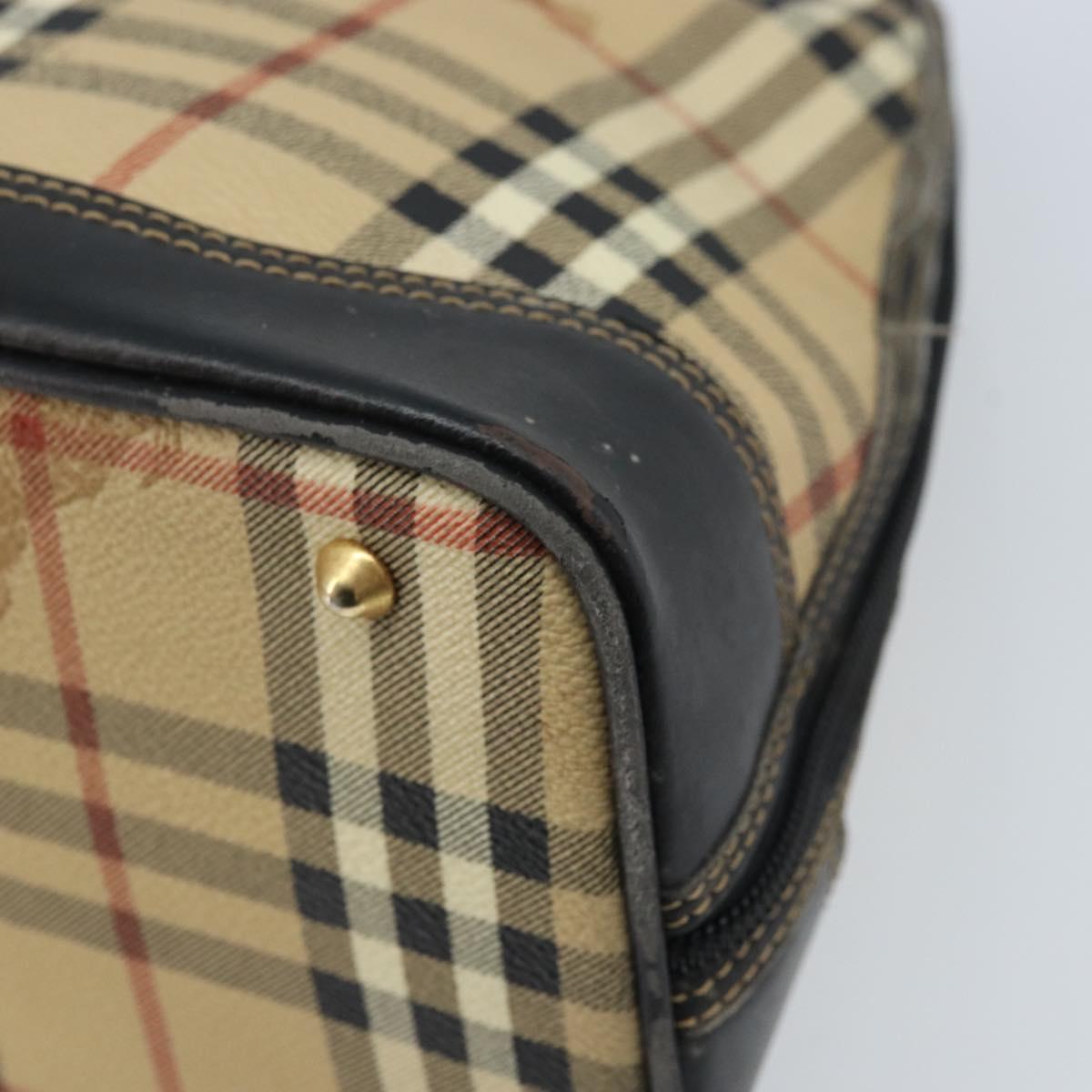 Burberrys Nova Check Hand Bag PVC Beige Gold Auth bs33587