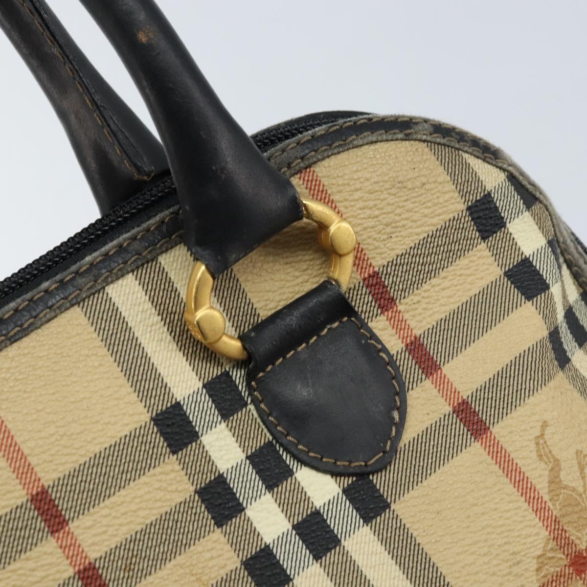 Burberrys Nova Check Hand Bag PVC Beige Gold Auth bs33587
