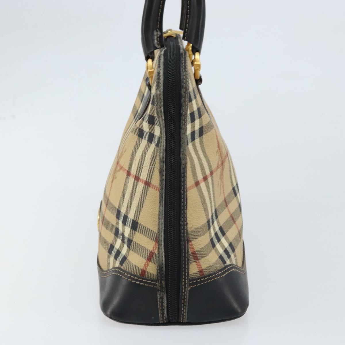 Burberrys Nova Check Hand Bag PVC Beige Gold Auth bs33587