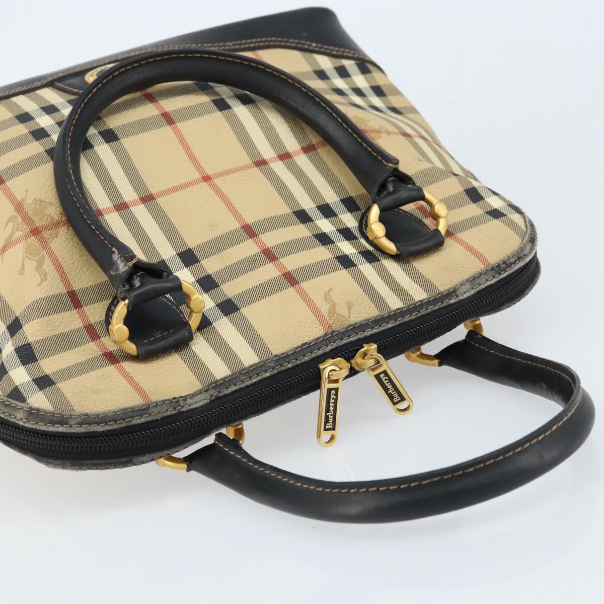 Burberrys Nova Check Hand Bag PVC Beige Gold Auth bs33587
