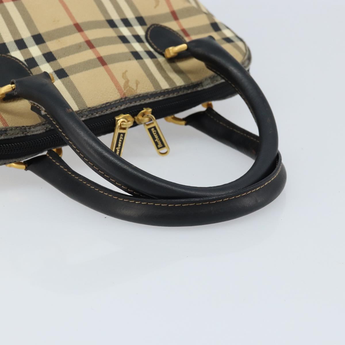 Burberrys Nova Check Hand Bag PVC Beige Gold Auth bs33587