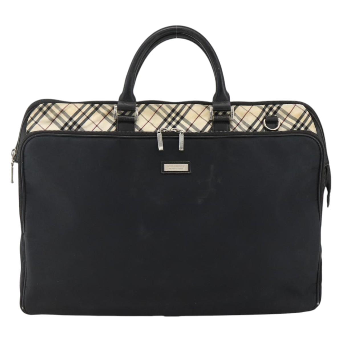 BURBERRY Nova Check Black label Hand Bag Nylon Silver Black Auth bs33588