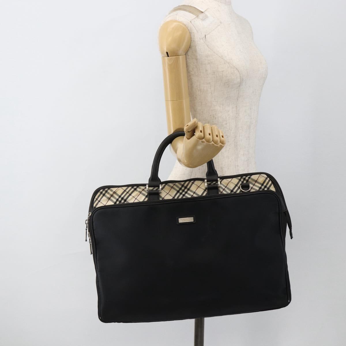 BURBERRY Nova Check Black label Hand Bag Nylon Silver Black Auth bs33588