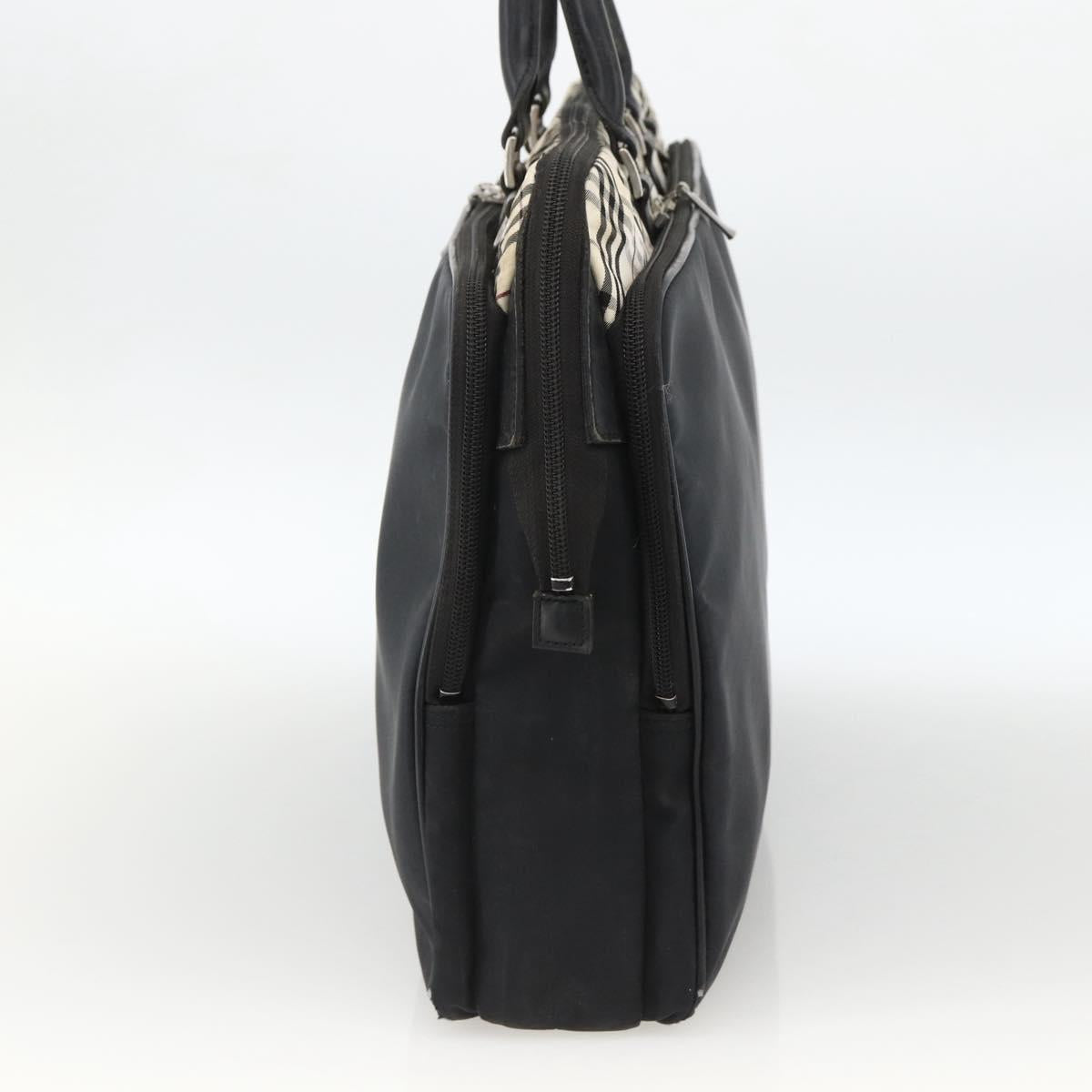 BURBERRY Nova Check Black label Hand Bag Nylon Silver Black Auth bs33588