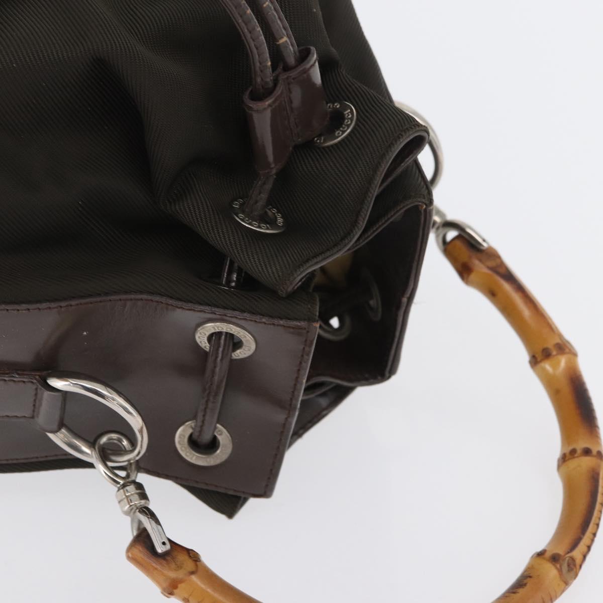 GUCCI Bamboo Hand Bag Nylon Khaki Silver 001 3754 1657 Auth bs33590
